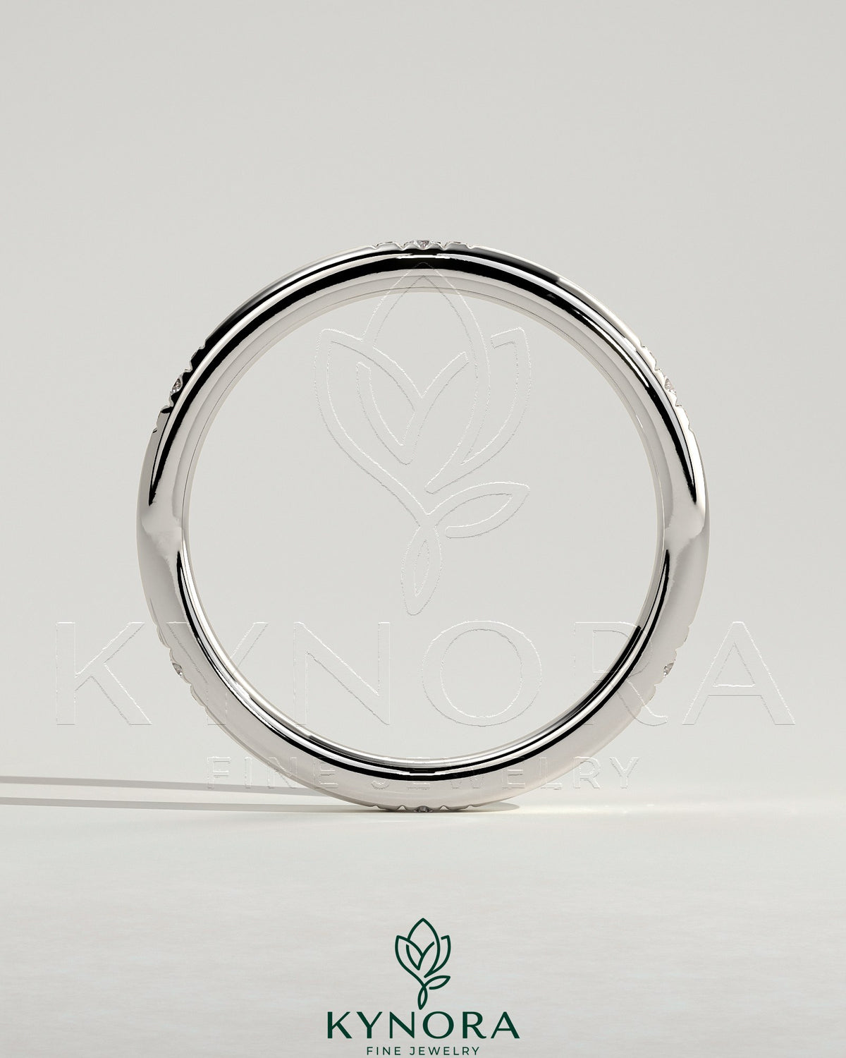 Kynora CJ Classic Clustered Hammer Set wedding ring with multiple small diamonds, elegant wedding band for women.