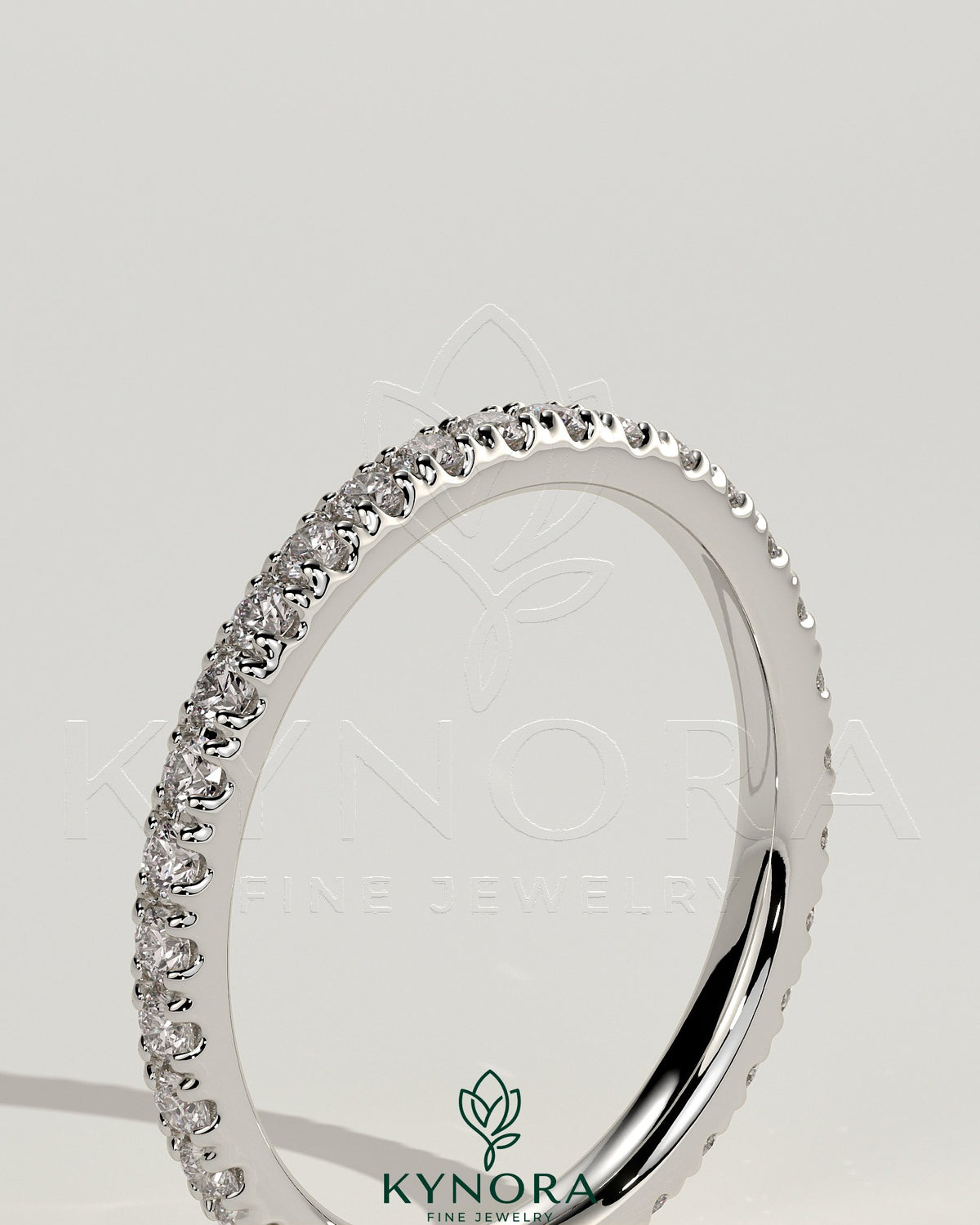 Kynora CJ classic full pave band wedding ring with sparkling diamonds, elegant and timeless design for special occasions.