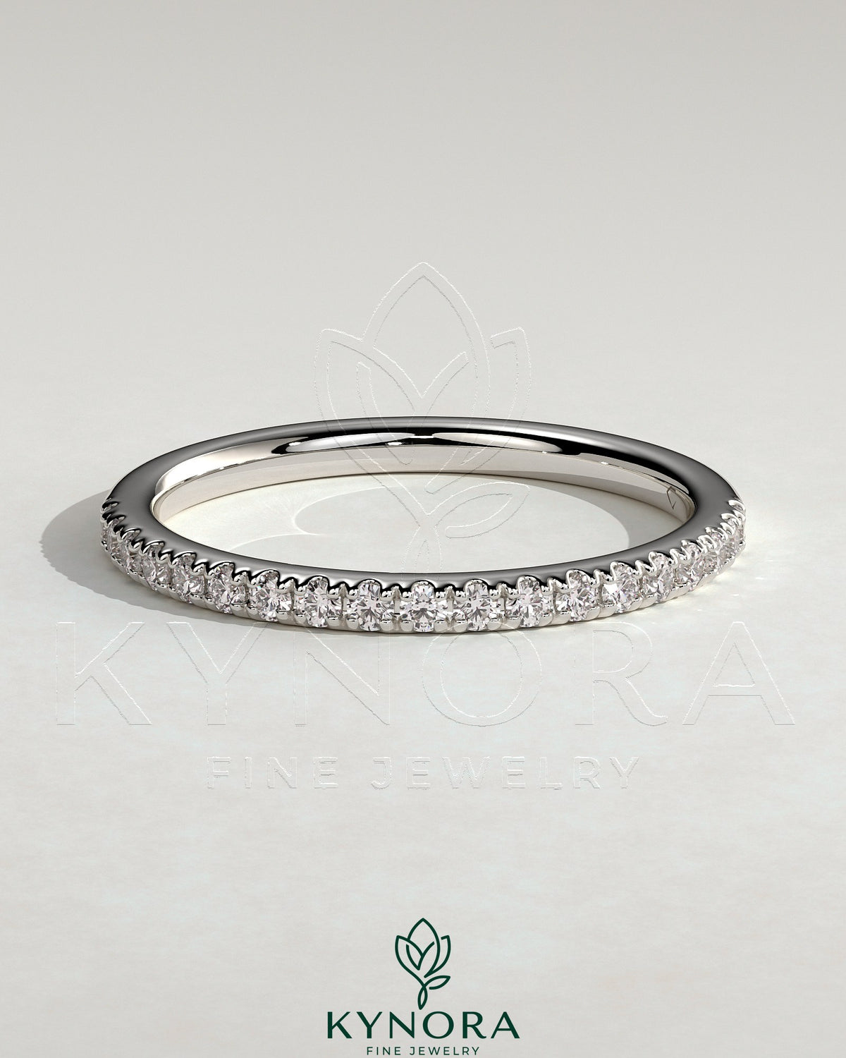 Kynora CJ classic half-half pave band wedding ring with sparkling diamonds, crafted in elegant gold finish. Main image