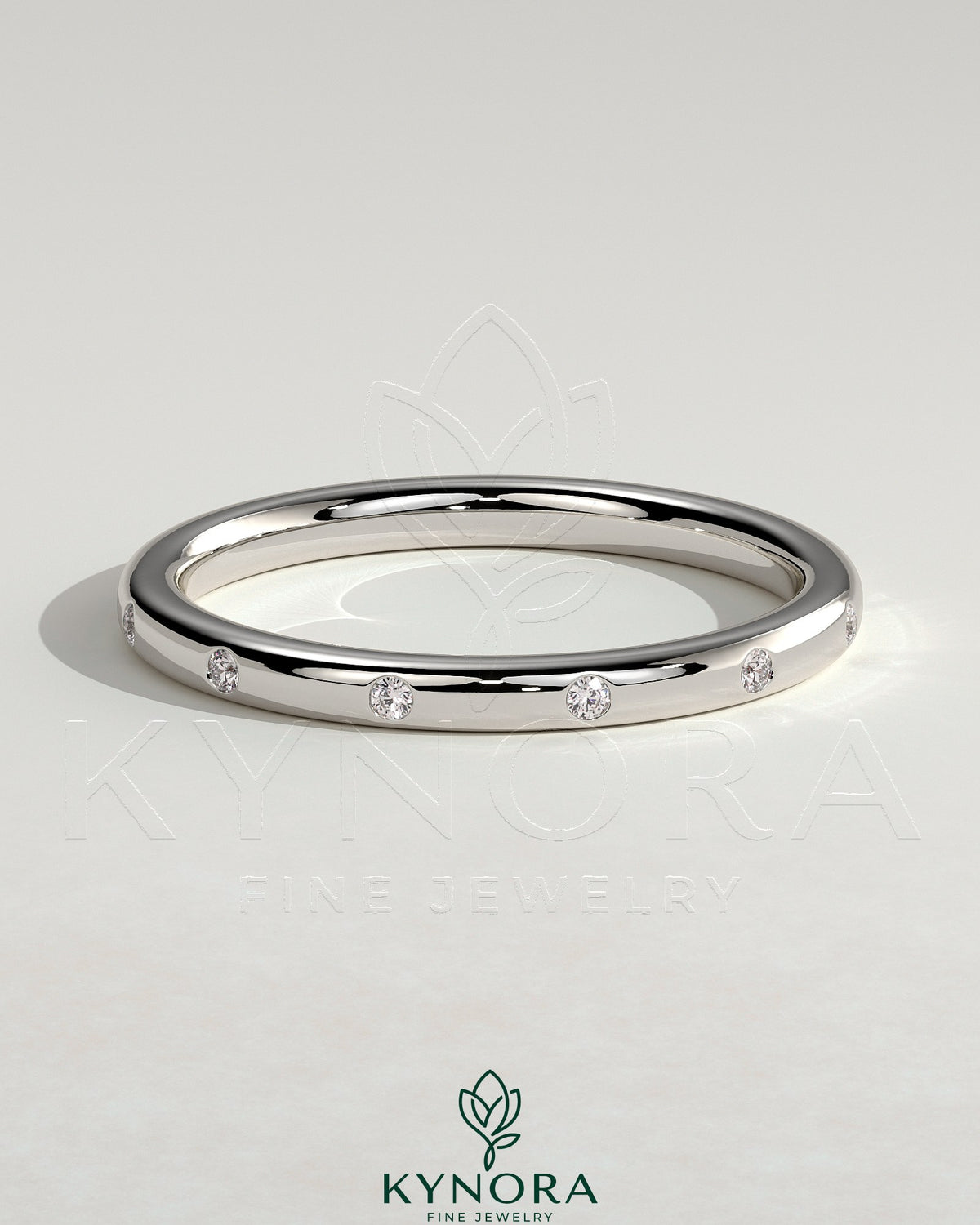 Kynora CJ classic hammer set wedding ring band with a smooth, polished finish, designed for wedding jewelry.