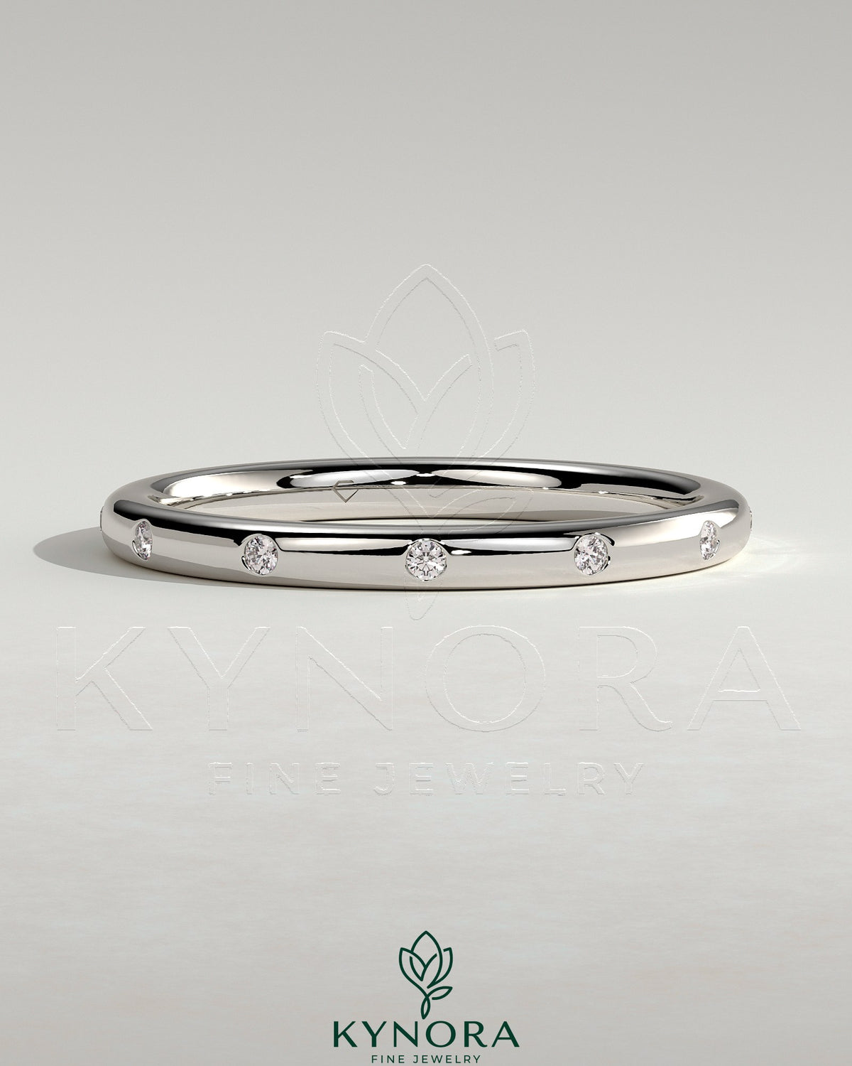 Kynora CJ classic wedding ring set with a sleek, polished band design for wedding or special occasions.