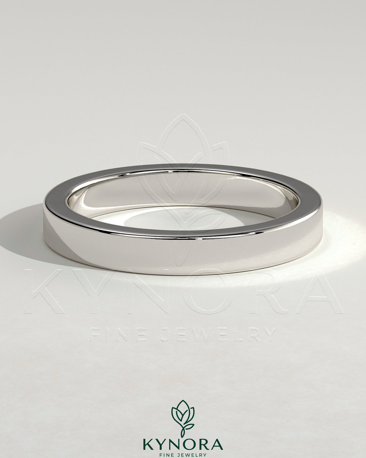 Kynora CJ classic hidden pave flat cigar band wedding ring with intricate diamond detailing on smooth gold band
