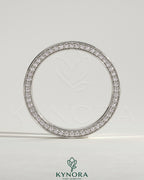Kynora CJ Classic Hidden Pave Flat Cigar Band Wedding Ring with intricate pavé detailing on a sleek gold band