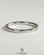 Kynora CJ classic two-third pave wedding band ring with sparkling diamonds, elegant and timeless jewelry for special occasions