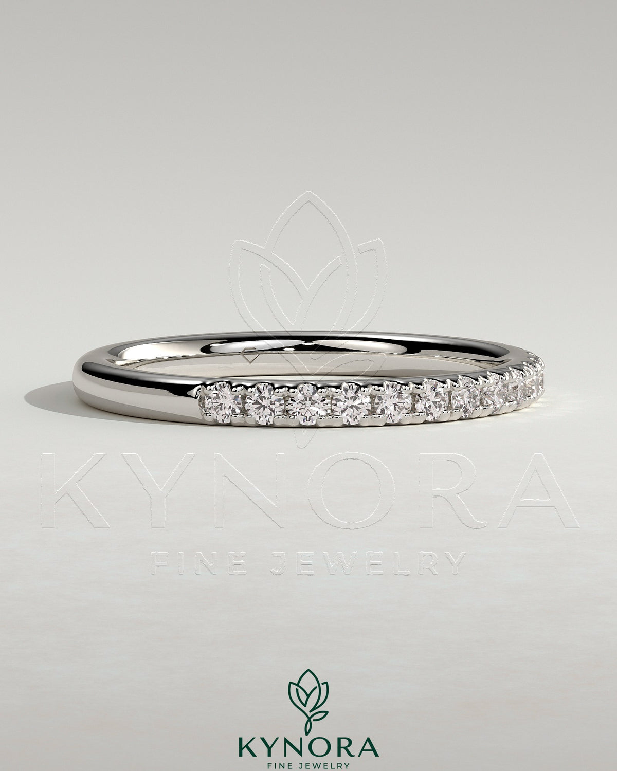 Kynora CJ Classic Two Third Pave Band wedding ring with intricate diamond detailing on a sleek gold band.