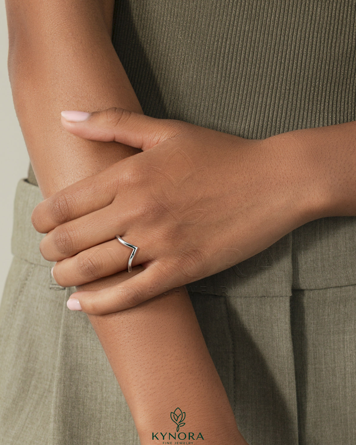 Elegant deep V band wedding ring by Kynora CJ featuring a sleek, polished design for special occasions and daily wear.