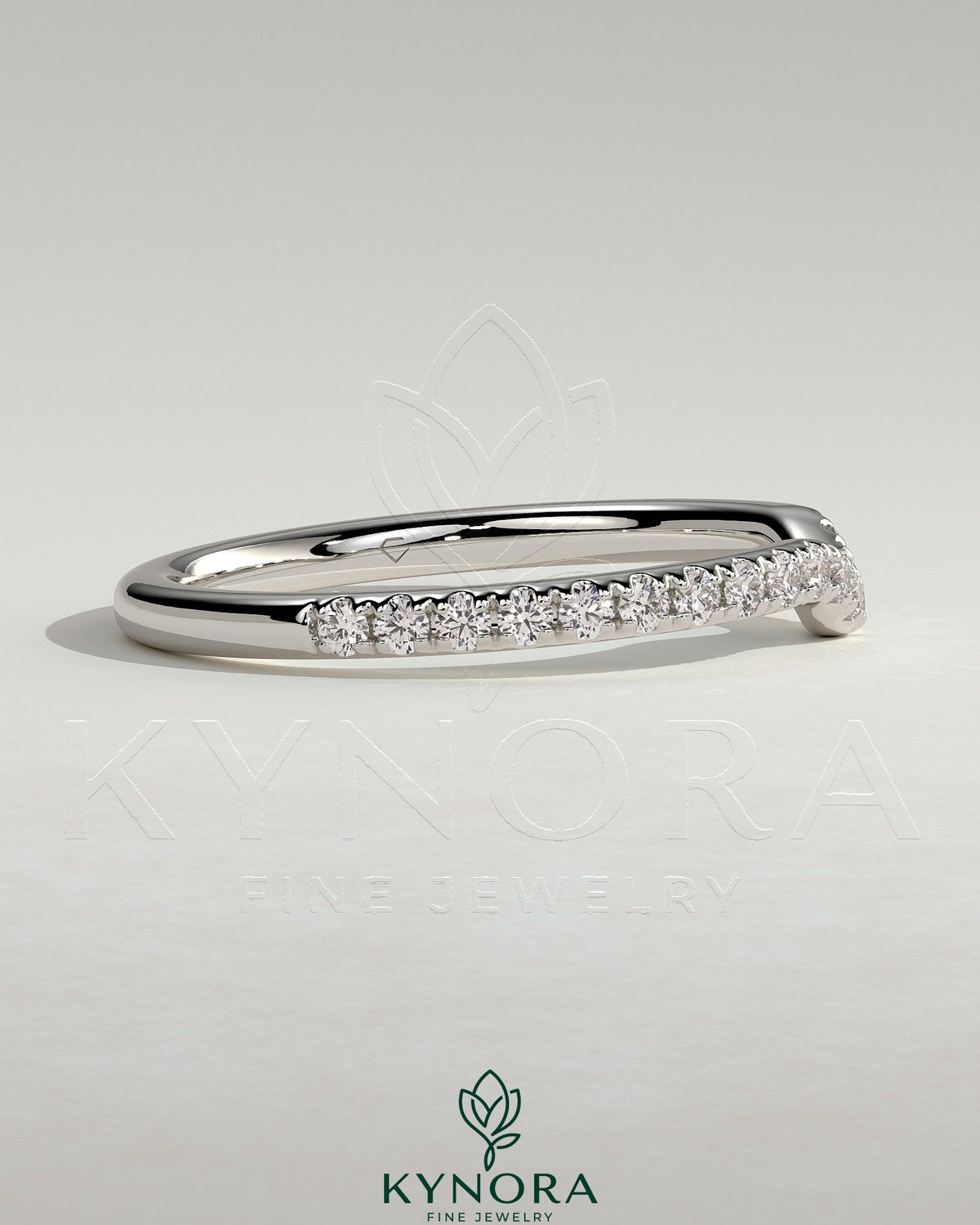 Kynora CJ Demi Two Third Curved Pave Band wedding ring with sparkling pave setting and elegant curved design.