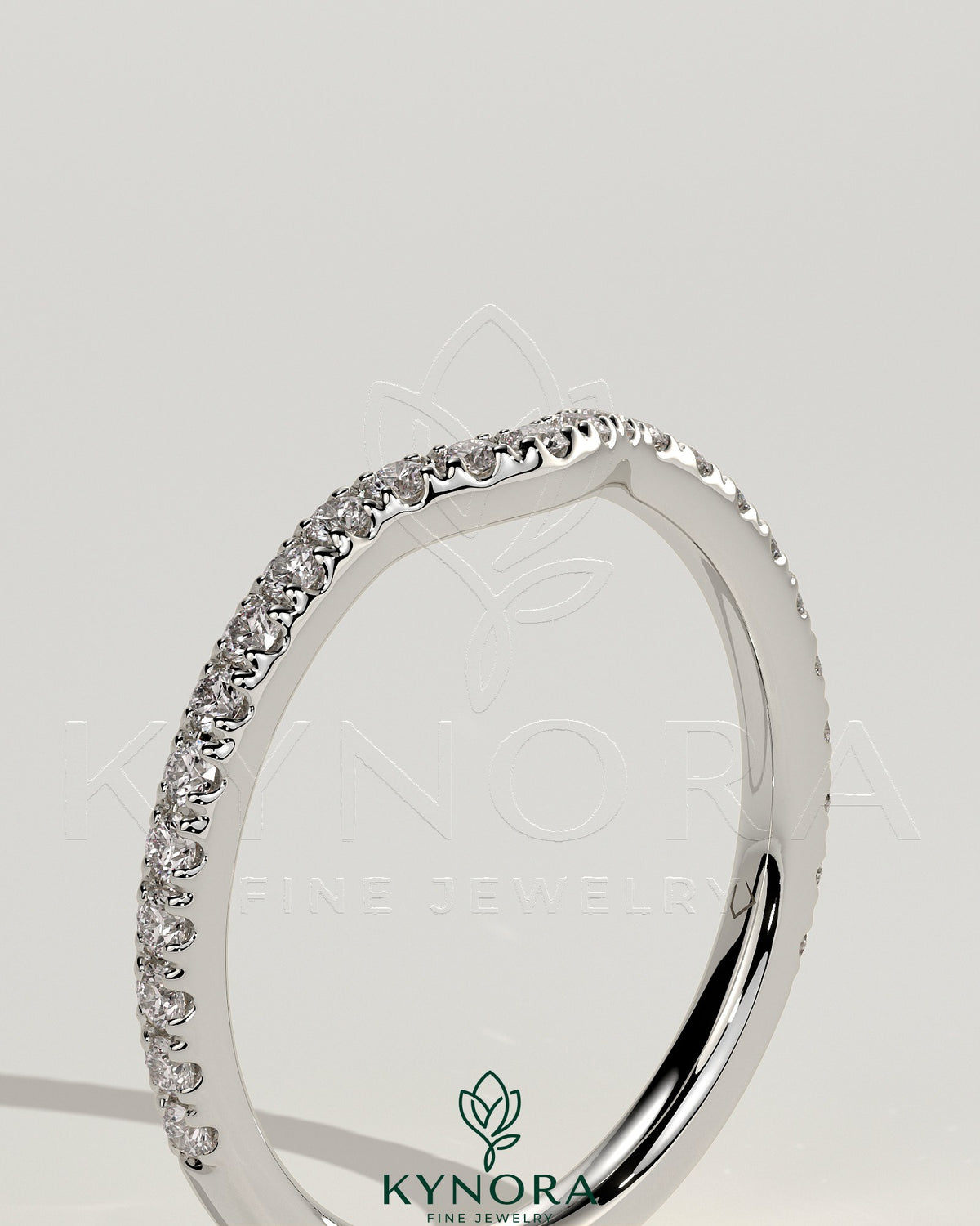 Demi Two Third Curved Pave Band wedding ring by Kynora CJ, featuring a delicate pave design on a curved gold band.