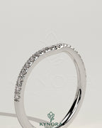 Kynora CJ dipped half pave curved wedding band with small sparkling stones, elegant and stylish jewelry for special occasions