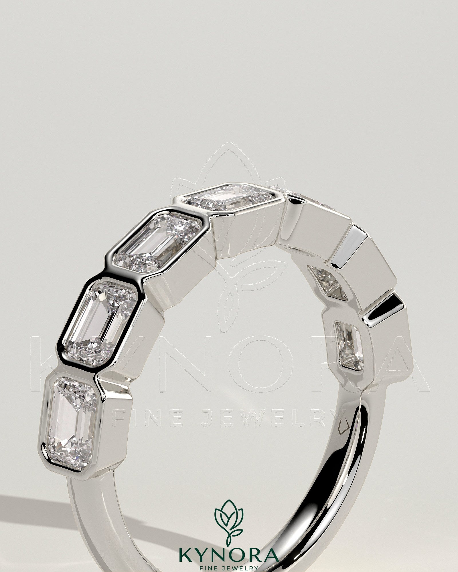East West Emerald East West Emerald Bezel Set Wedding Ring Imagen secundaria del producto