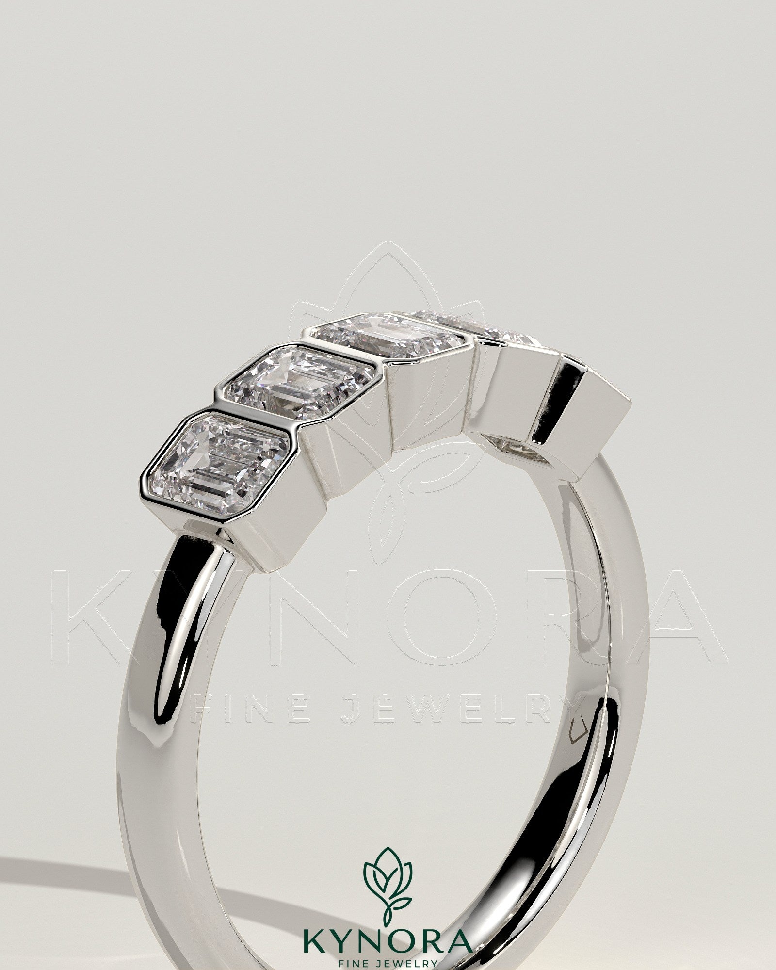 Emerald Emerald Bezel Set Wedding Ring Imagen secundaria del producto