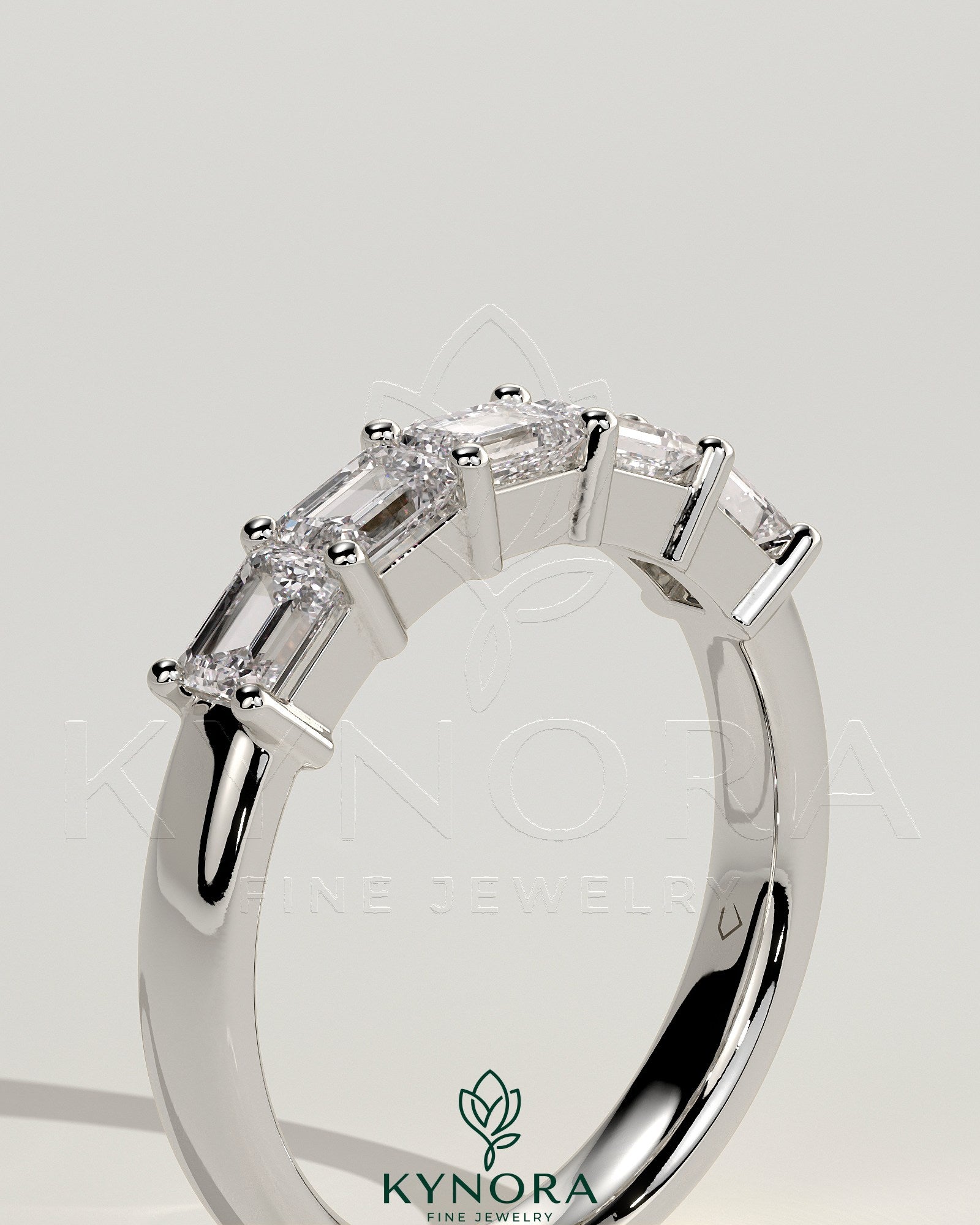 Emerald Emerald East West Accent Stone with Closed Basket Setting Wedding Ring Imagen secundaria del producto