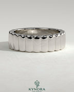 Kynora CJ fluted wedding band, elegant gold wedding ring with a textured fluted design, suitable for special occasions and daily wear.
