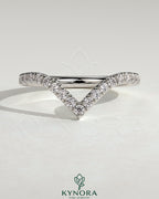 Kynora CJ Half Pave Deep V Band Wedding Ring with sparkling pave details, crafted in elegant wedding band style.