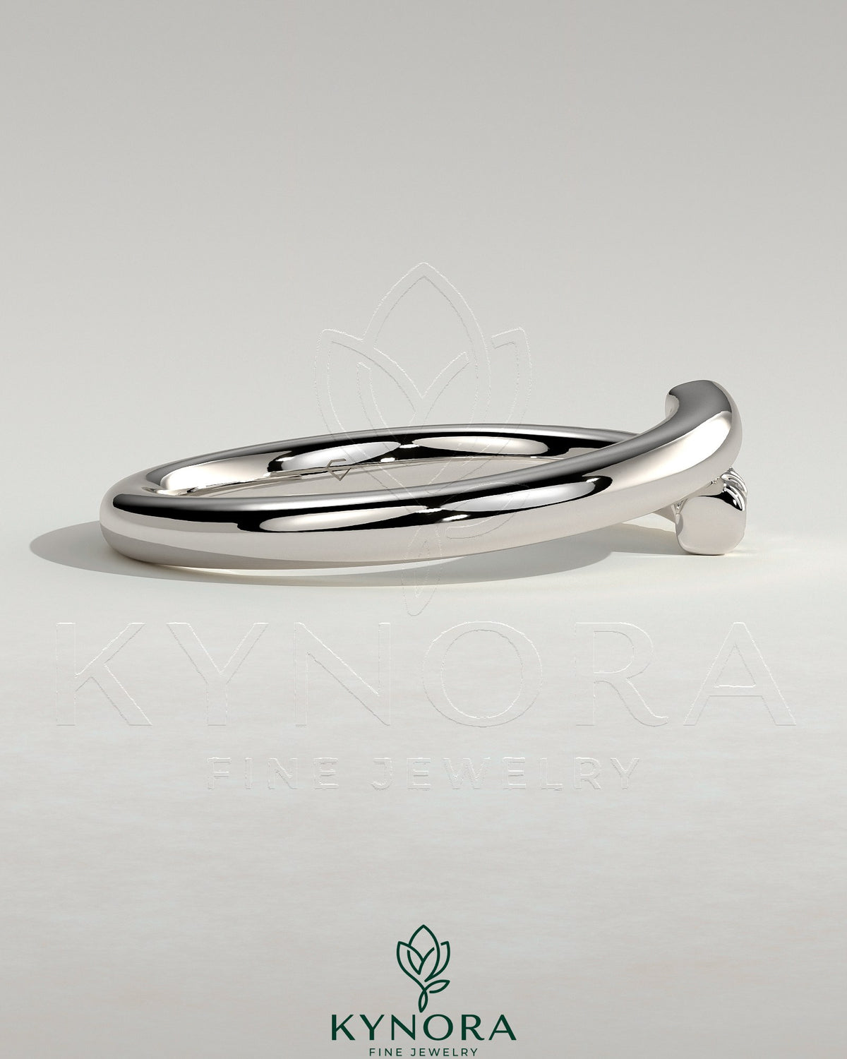 Kynora CJ half pave wrap wedding band with small sparkling diamonds, elegant and sleek design for special occasions.