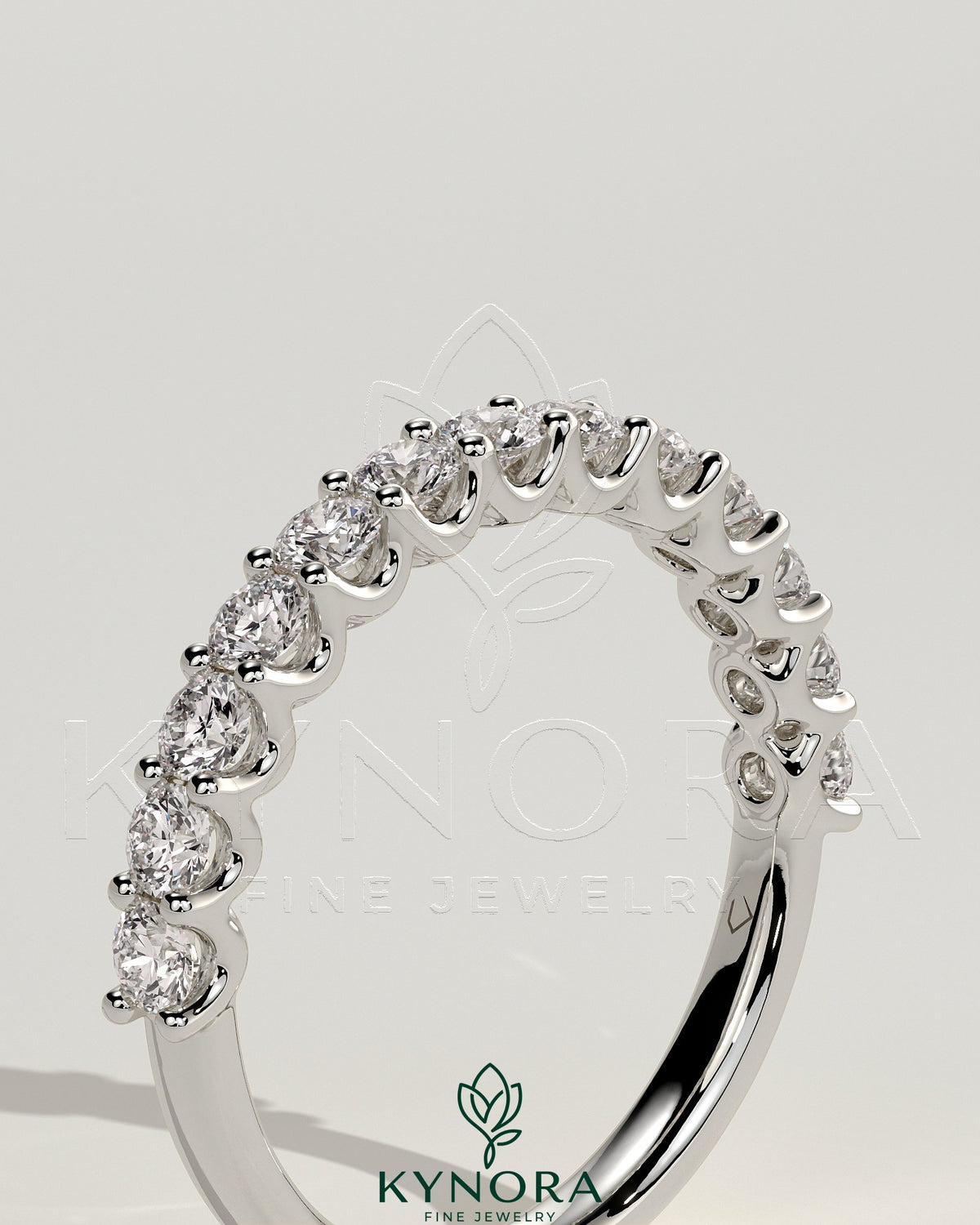 Kynora CJ half round eternity wedding band with scalloped setting, elegant and detailed gold ring for special occasions