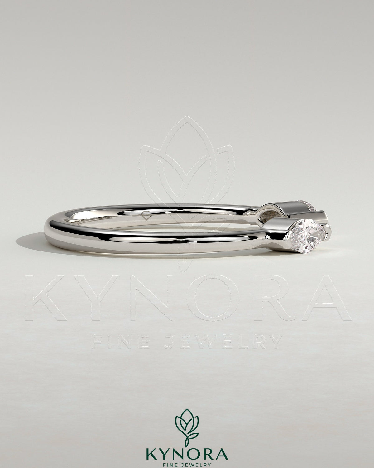 Kynora CJ Marquise Accent Stone open band wedding ring with marquise-shaped stones and sleek silver finish.