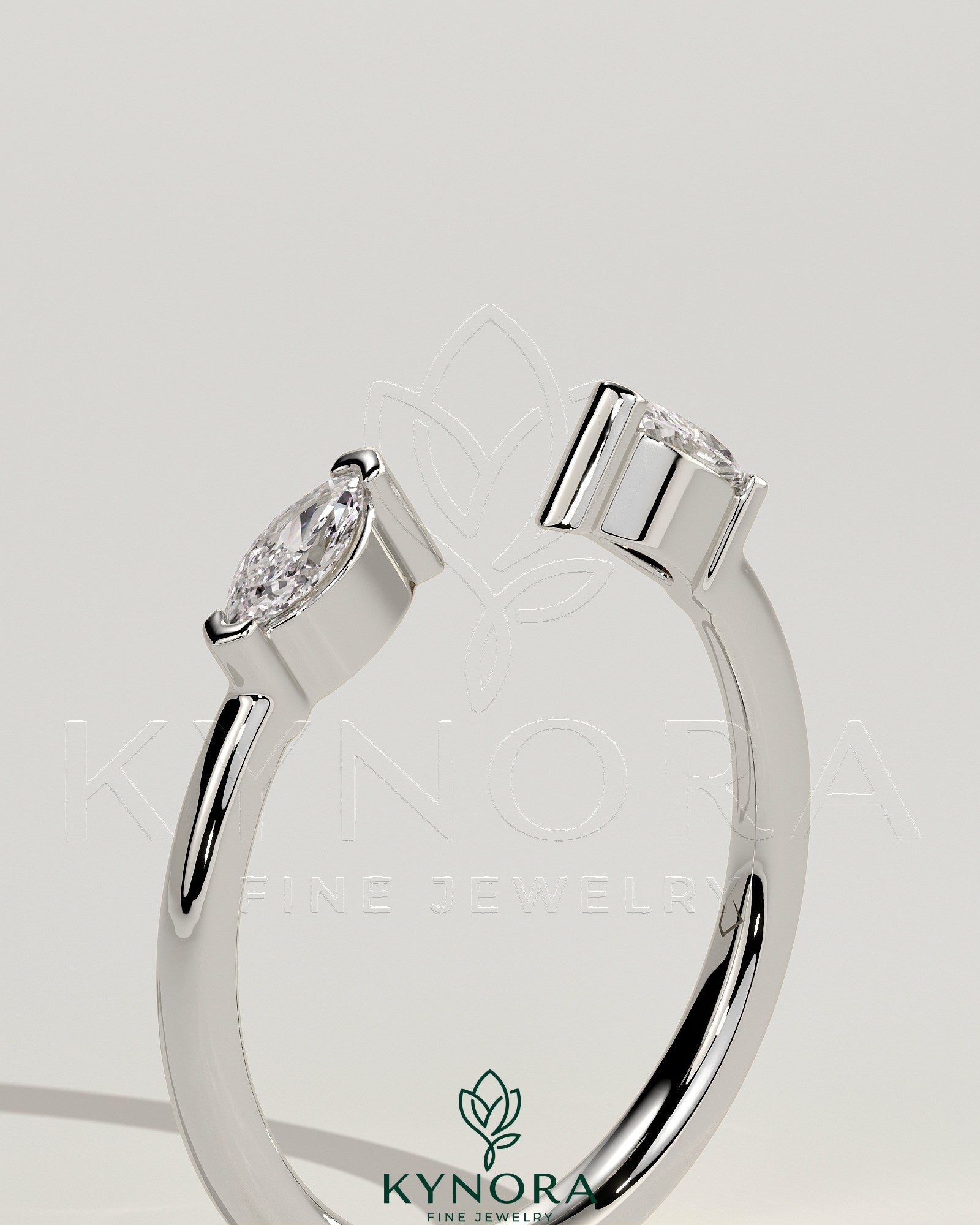 Marquise Marquise Accent Stone Open Band Wedding Ring Imagen secundaria del producto