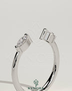 Kynora CJ Marquise accent stone open band wedding ring with elegant marquise-shaped stones and sleek metal band.