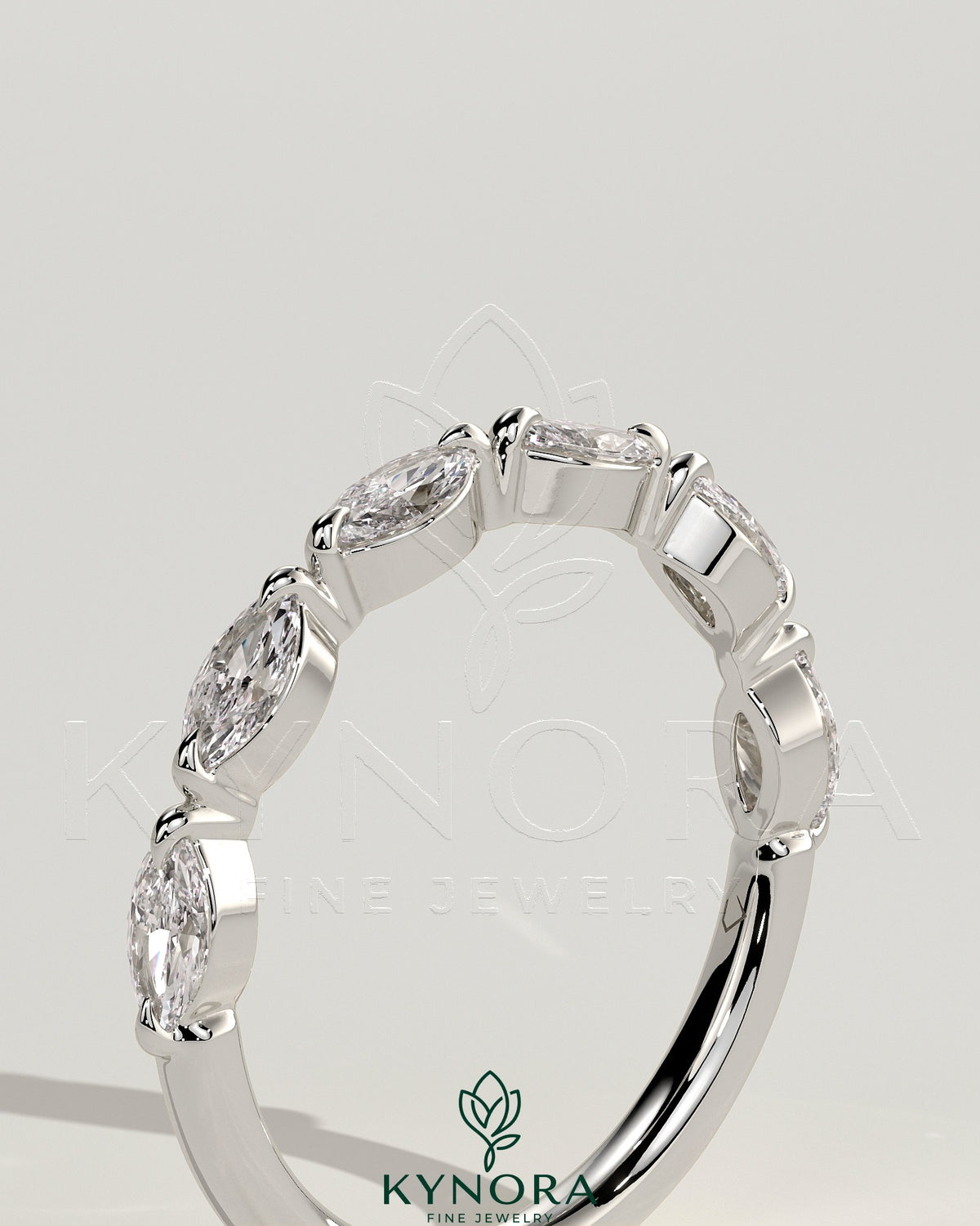 Kynora CJ Marquise Accent Stone Wedding Ring featuring a sleek band with marquise-shaped accent stones for elegant bridal jewelry