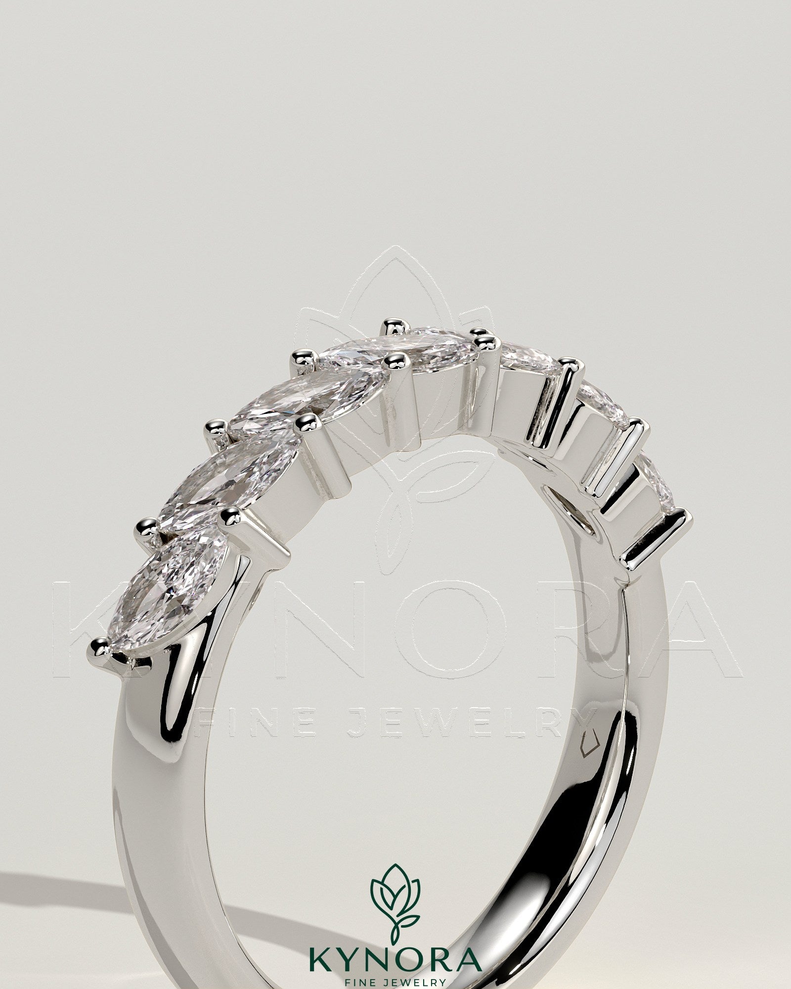 Marquise Marquise East West Accent Stone with Closed Basket Setting Wedding Ring Imagen secundaria del producto