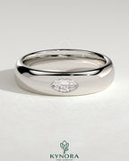Kynora CJ Marquise Hammer Set wedding band with marquise-shaped design and cigar band style in silver metal.