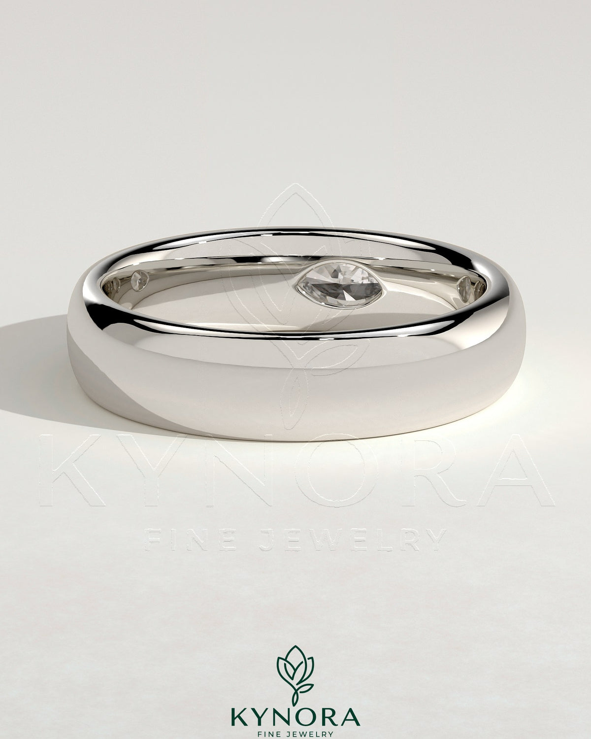 Kynora CJ Marquise Hammer Set wedding band featuring marquise-shaped and hammered design in sterling silver.