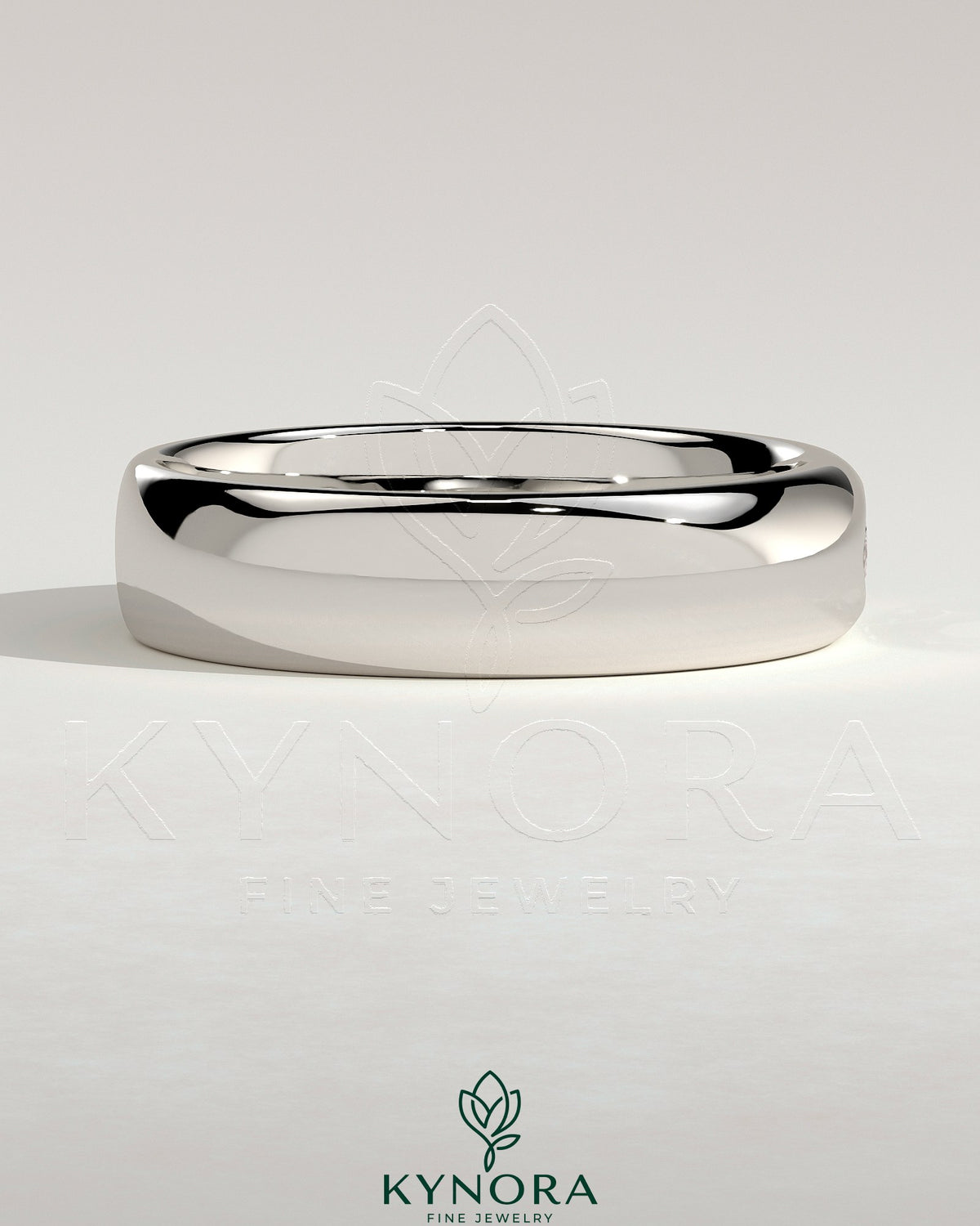 Kynora CJ Marquise Hammer Set wedding band with marquise-shaped design and cigar band style in polished metal.