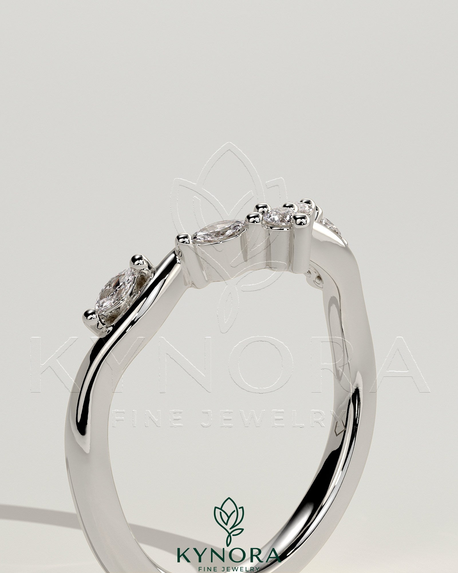 Marquise-Round Marquise-Round Accent Stones with Vine Band Wedding Ring Secondary image