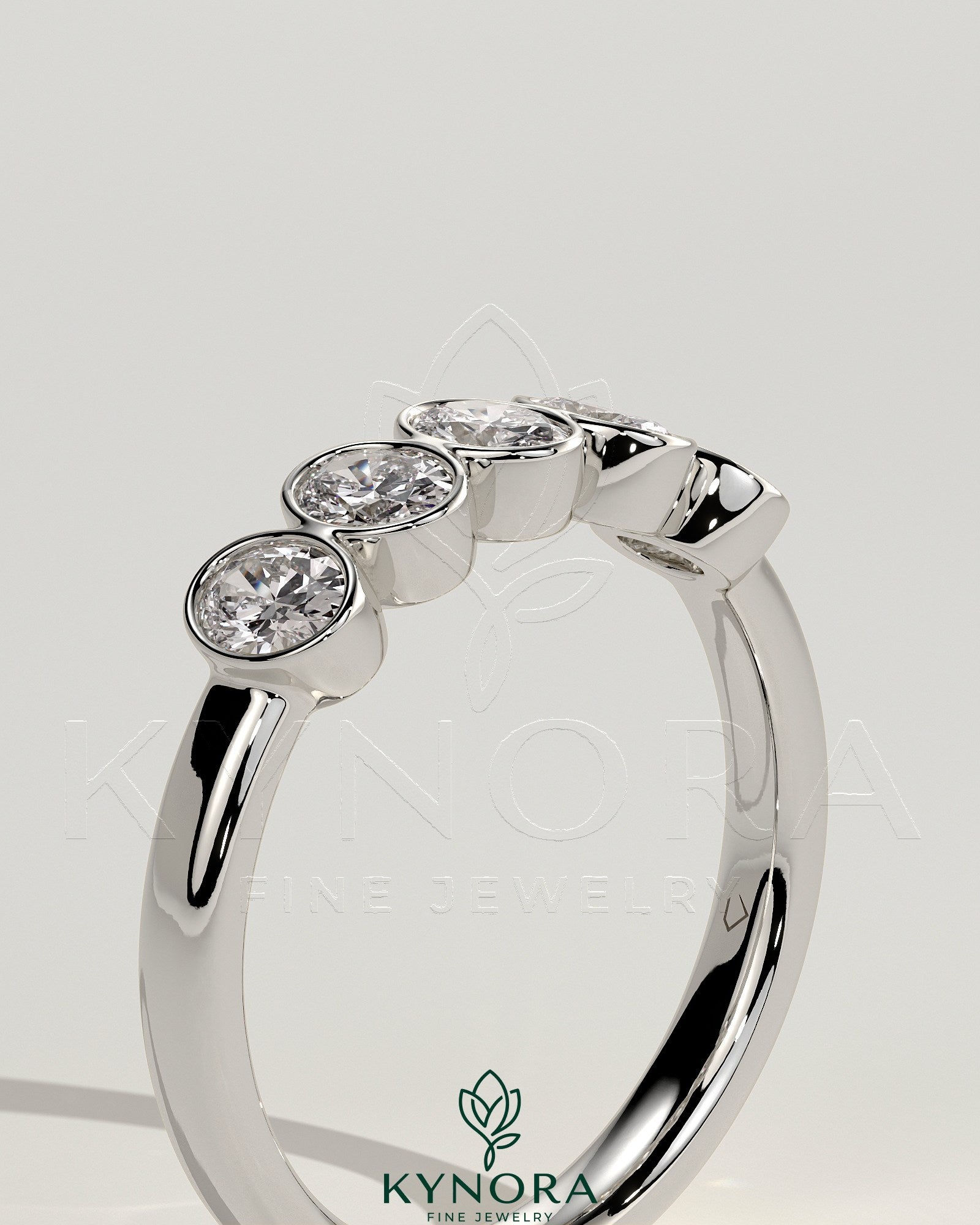 Oval Oval Bezel Set Wedding Ring Imagen secundaria del producto