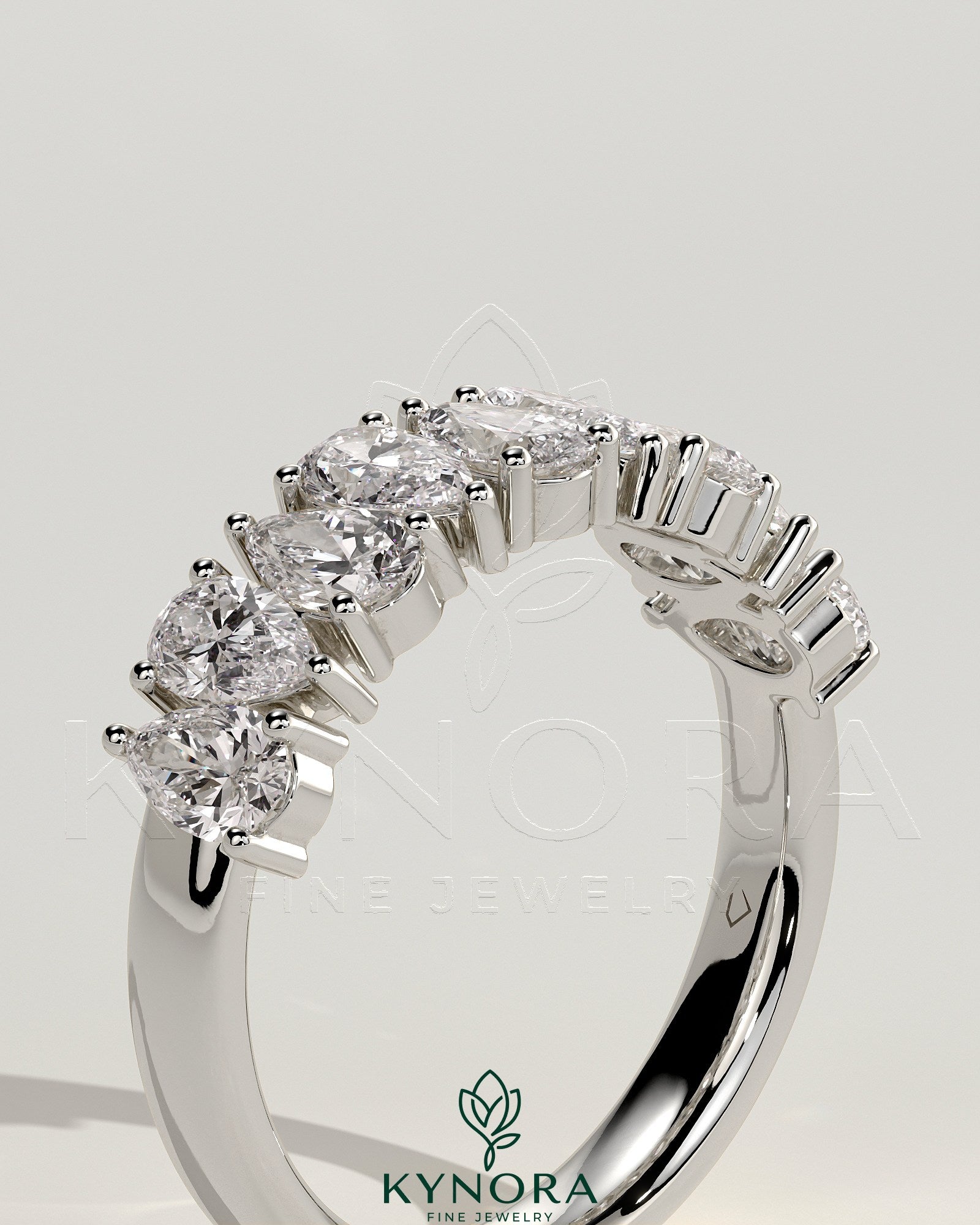 Pear Alternating Half Pear Alternating Half Eternity Band with Closed Basket Setting Wedding Ring Imagen secundaria del producto