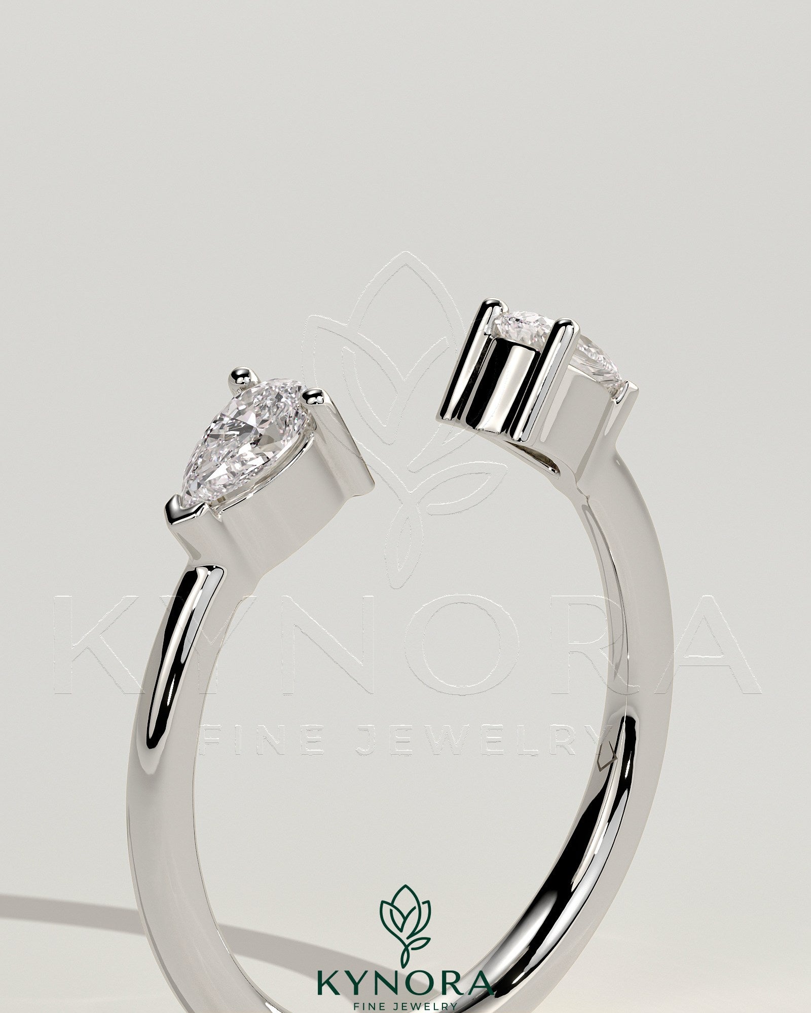 Pear Pear Accent Stone Open Band Wedding Ring Imagen secundaria del producto
