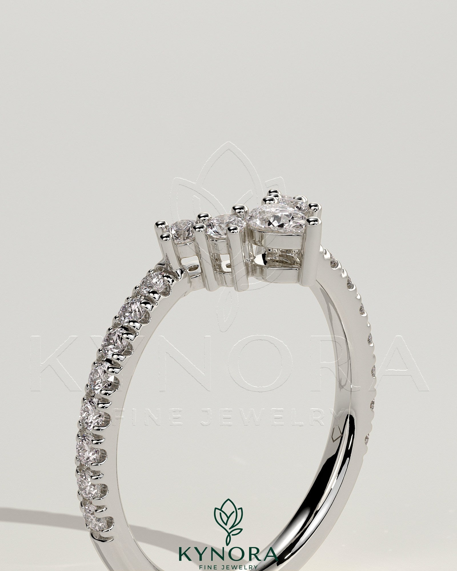 Pear Round Pear Round Accent Stone with Curved Pave Band Wedding Ring Secondary image
