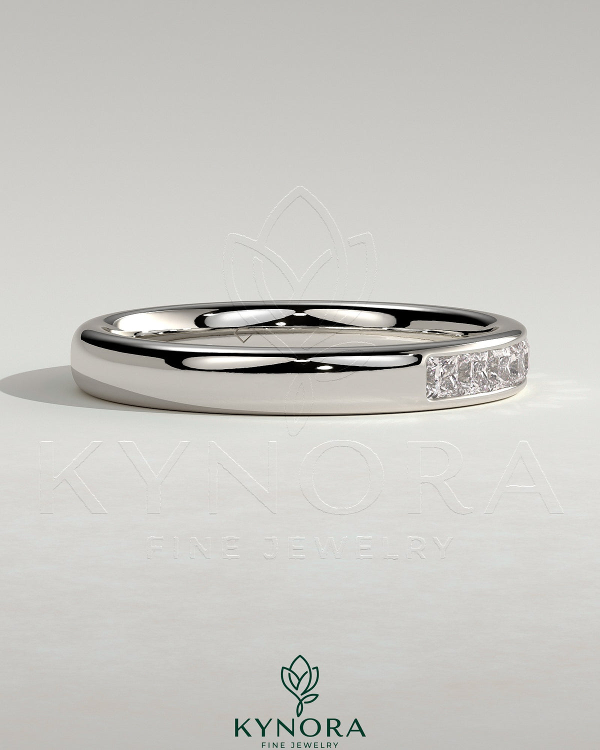 Kynora CJ Princess Princess Channel Set Wedding Ring in a wedding band style with sparkling gemstone accents.