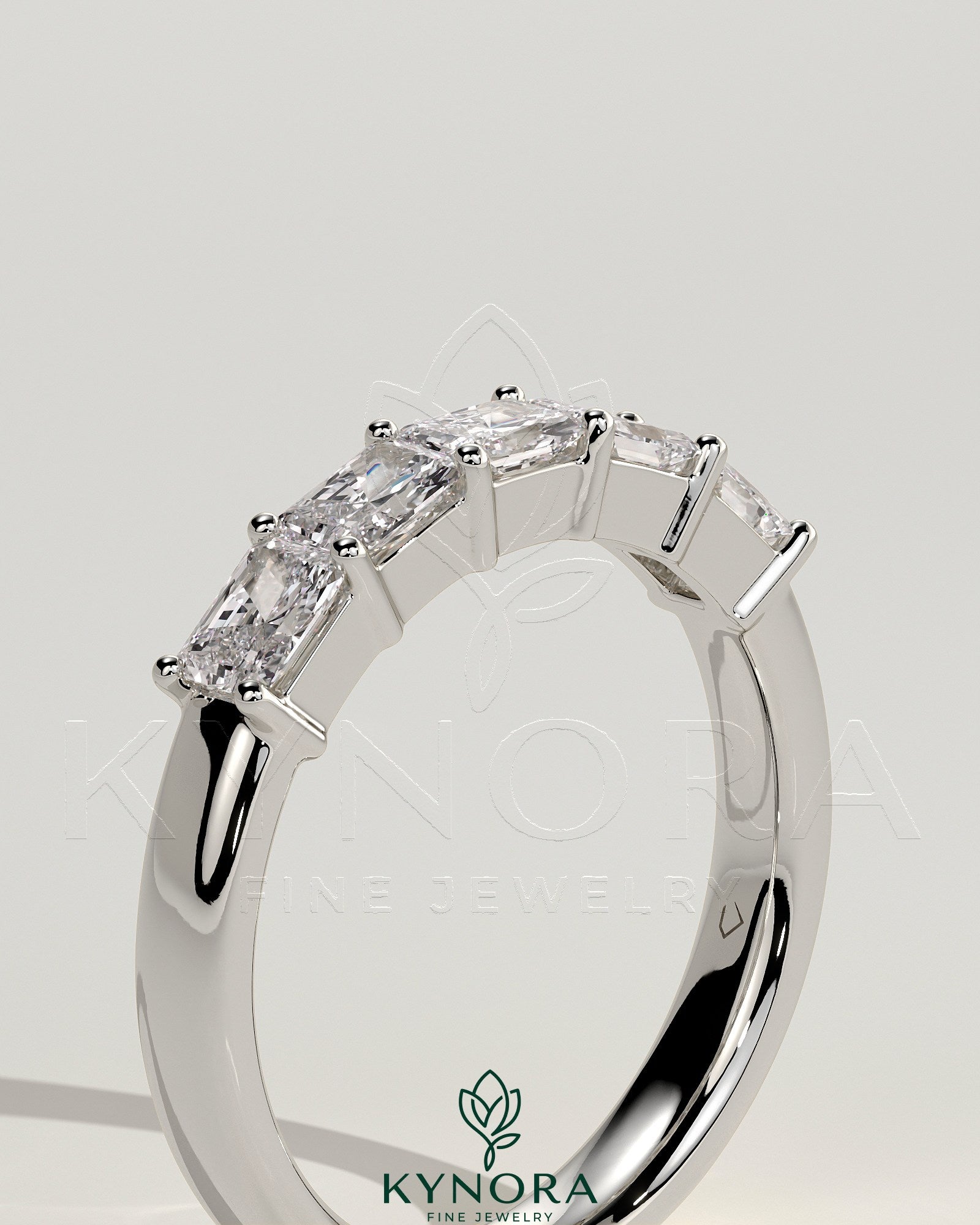 Radiant Radiant East West Accent Stone with Closed Basket Setting Wedding Ring Imagen secundaria del producto
