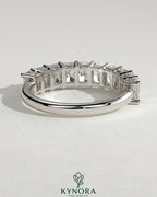 Kynora CJ radiant eternity band wedding ring with sparkling gemstones, sleek gold band, elegant and timeless jewelry piece
