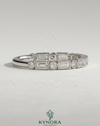 Kynora CJ round wedding band with baguette accent stones and milgrain details, elegant gold ring for special occasions