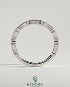 Round Baguette accent stones wedding band by Kynora CJ featuring milgrain detailing and a sleek, elegant design.