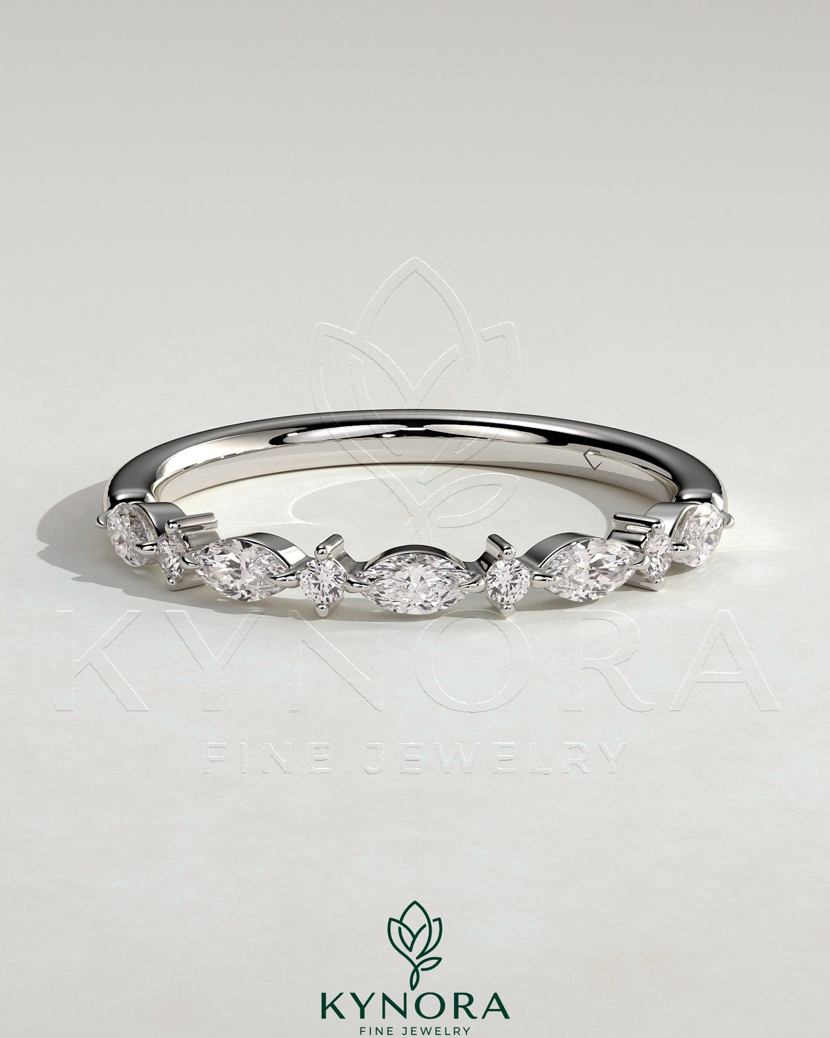 Kynora CJ Round Marquise wedding band with accent stones, elegant gold ring for special occasions and wedding jewelry.