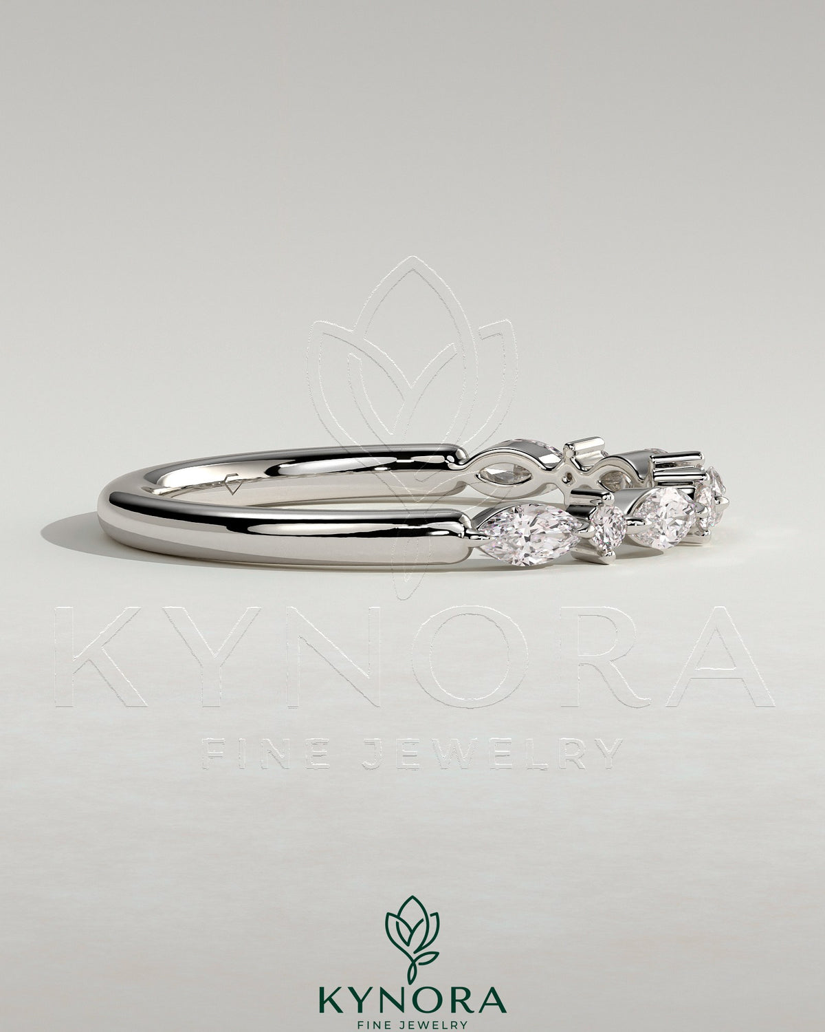 Kynora CJ round marquise wedding band with accent stones, elegant gold wedding ring for special occasions