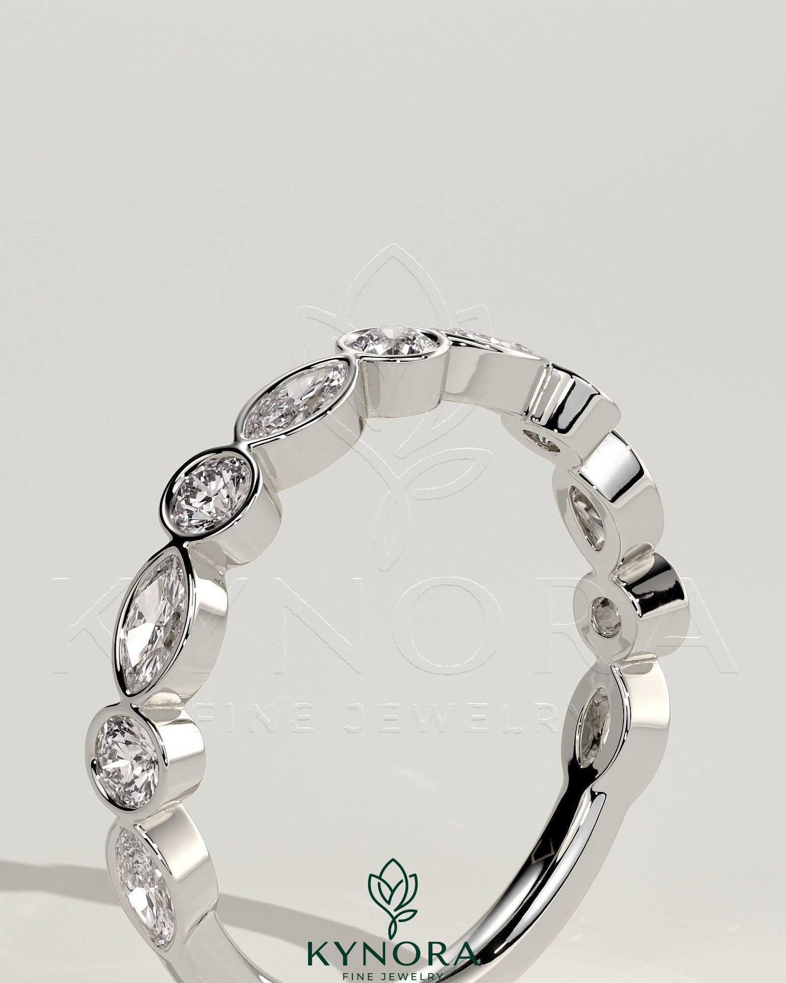 Round Marquise Round Marquise Bezel Set Wedding Ring Immagine secondaria del prodotto