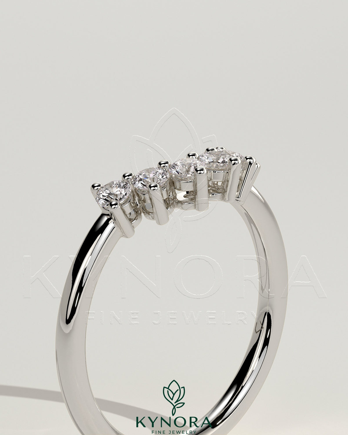 Kynora CJ round wedding band with accent stones and a curved design, elegant gold wedding ring for special occasions.