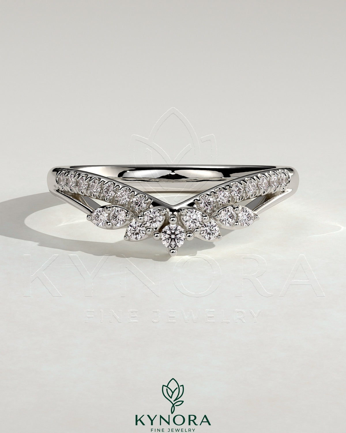 Kynora CJ studded titanium curved wedding band with pave setting, featuring a sleek, modern design for elegant bridal jewelry.