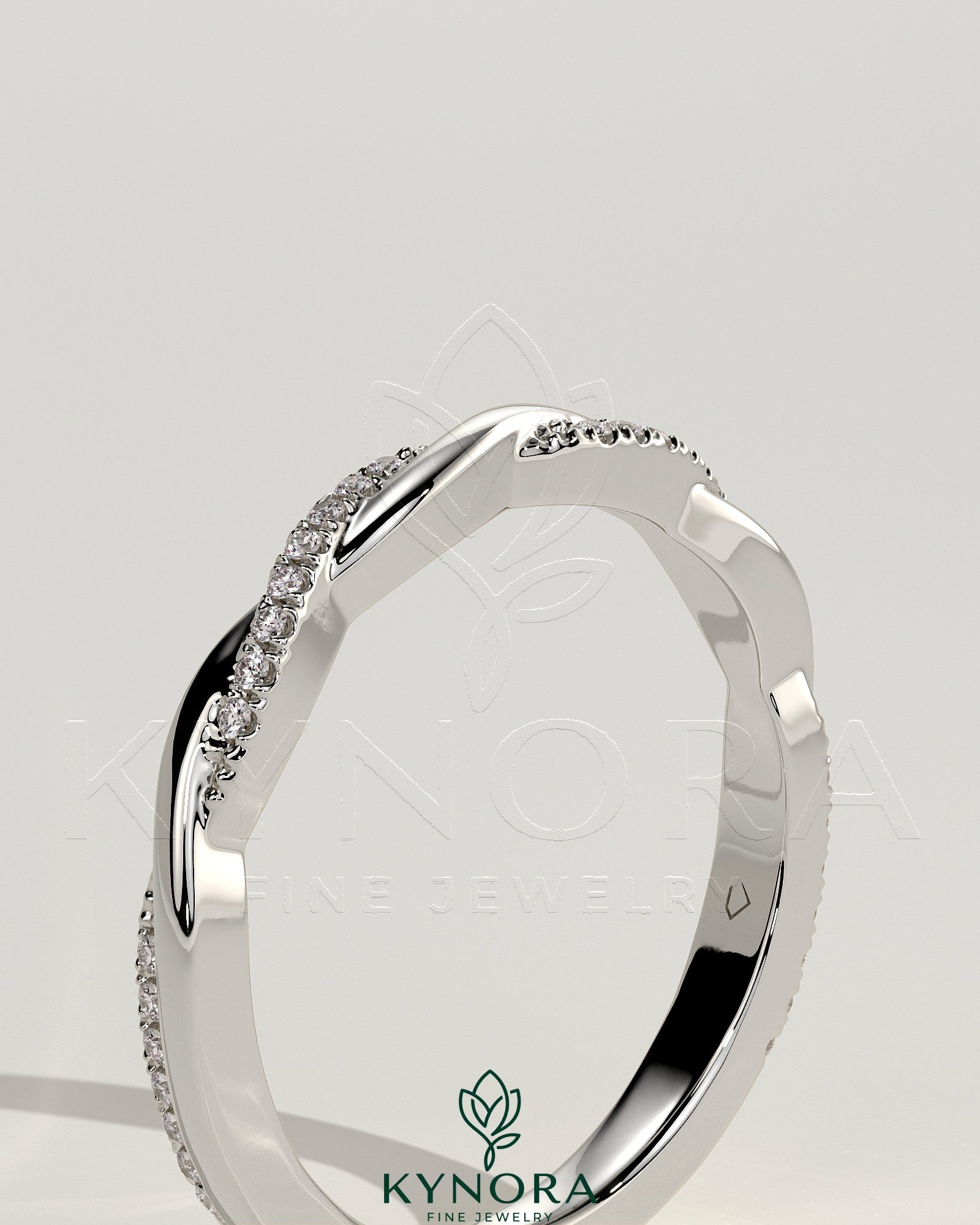 Two Third Two Third Twisted Band with Pave Wedding Ring Immagine secondaria del prodotto