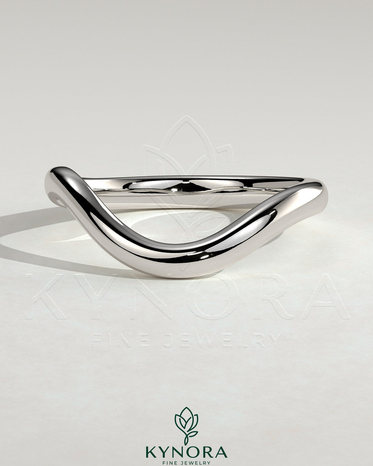 Kynora CJ Wave Band Wedding Ring with sleek, polished design, crafted for elegant wedding jewelry. Immagine principale del prodotto