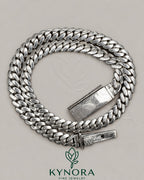 10mm plain Cuban link chain necklace in 10K white gold, stylish hip-hop jewelry from Kynora Jewels.