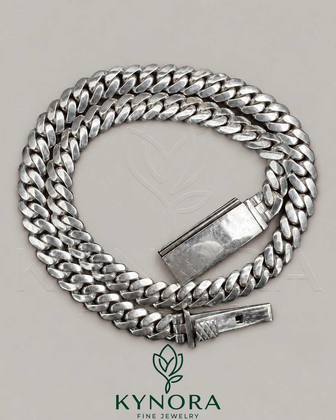 10mm plain Cuban link chain necklace in 10K white gold, stylish hip-hop jewelry from Kynora Jewels.