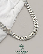 10 mm plain Cuban link chain necklace in 10K white gold, hip-hop style by Kynora Jewels.