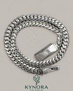 10mm plain Cuban link chain necklace in 10K white gold, stylish hip-hop jewelry by Kynora Jewels.