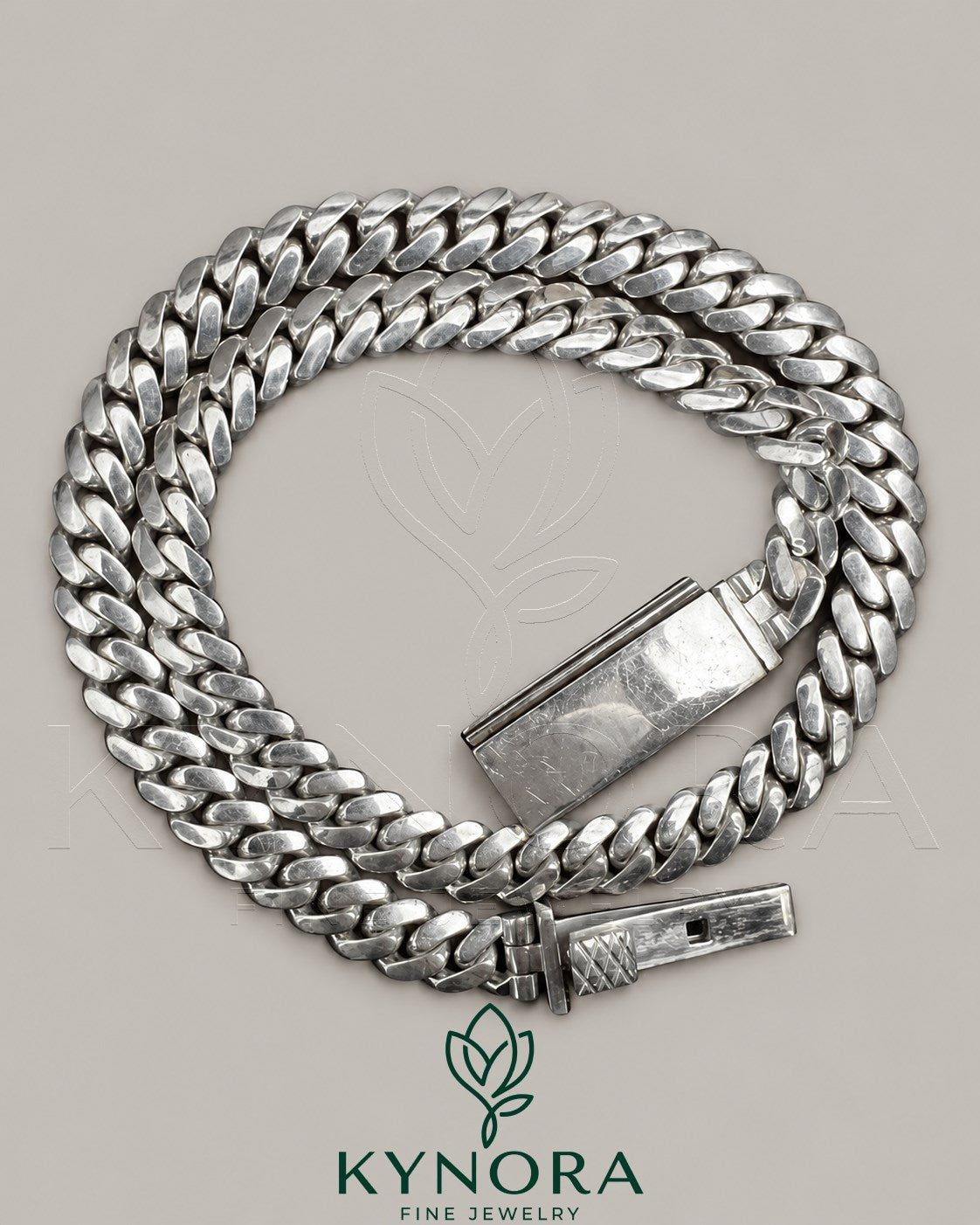 10mm plain Cuban link chain necklace in 10K white gold, stylish hip-hop jewelry by Kynora Jewels.